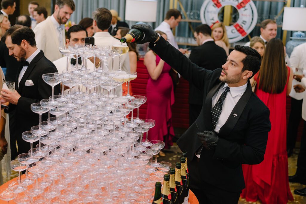 A champagne tower at the Children's Fund 'By the Sea' gala held at the Post Oak Hotel