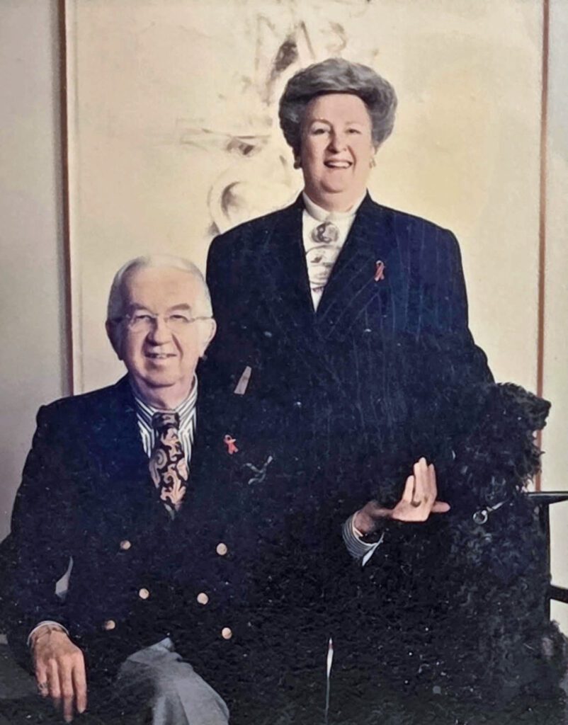 Charles and Geri Hooks with Harry, a Kerry Blue Terrier, circa 1990s