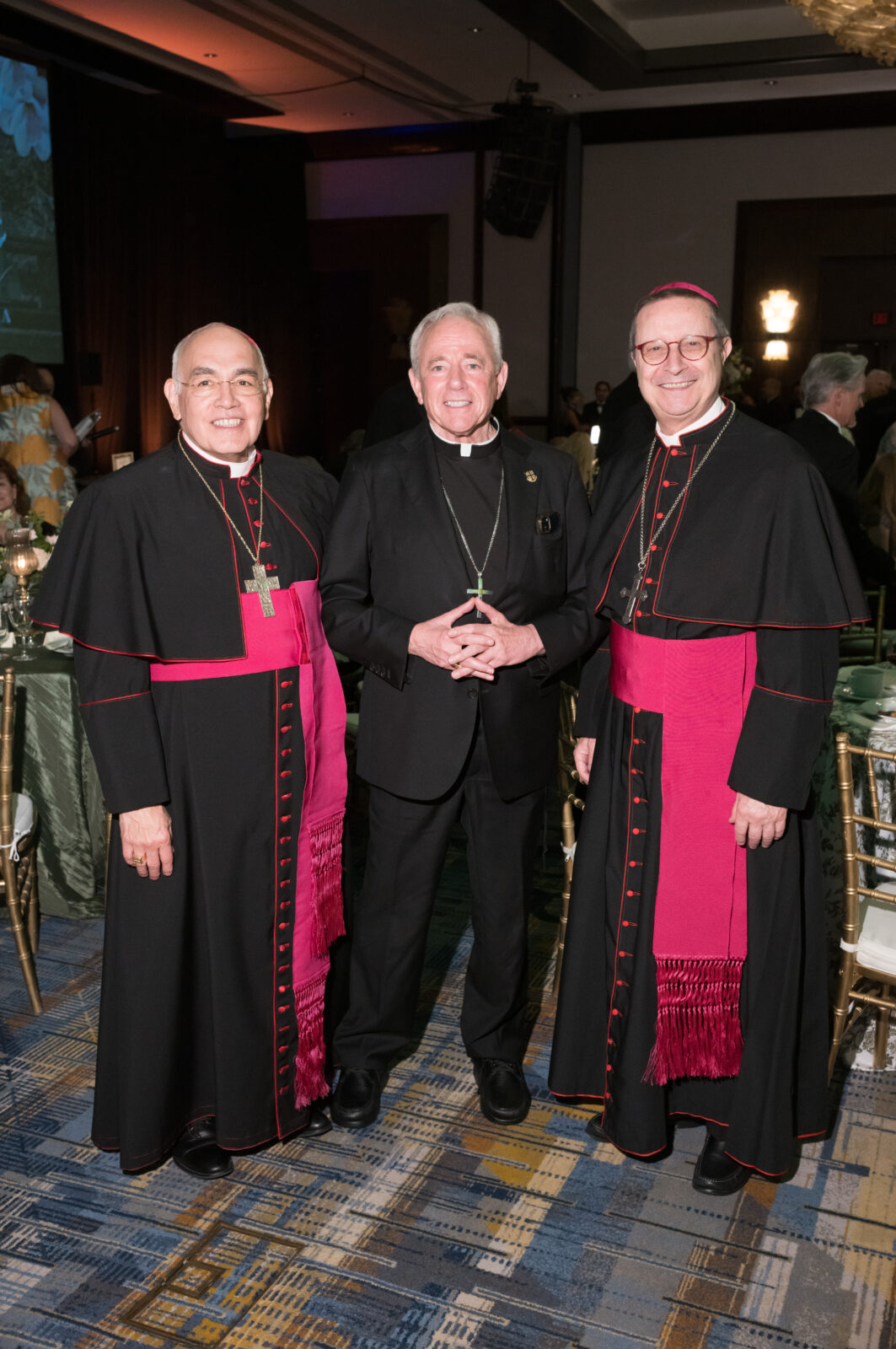 Archbishop Joe Vasquez, Archbishop J. Michael Miller, Bishop Italo Dell'Oro at the University of St. Thomas scholarship gala (Photo by Daniel Ortiz)
