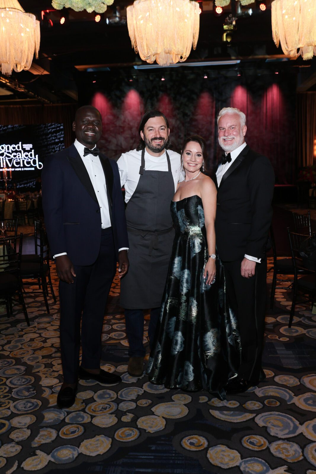 Cherif Mbodji, Chef Aaron Bludorn, Angie & Zach Matula at the Memorial Hermann 'Signed, Sealed, Delivered' gala (Photo by Priscilla Dickson)