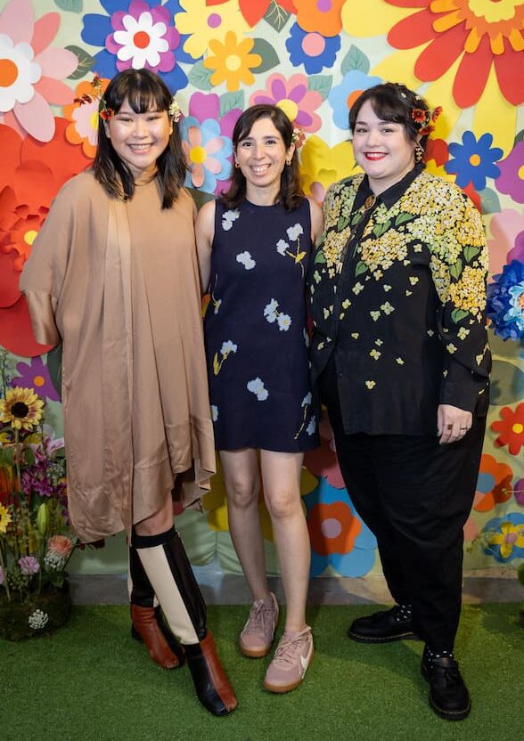 Zhaira Costiniano, Mehek Ahmed, Karolina Cantu at Art League Houston 2026 Montrose Art Party (Photo Laura Burlton)