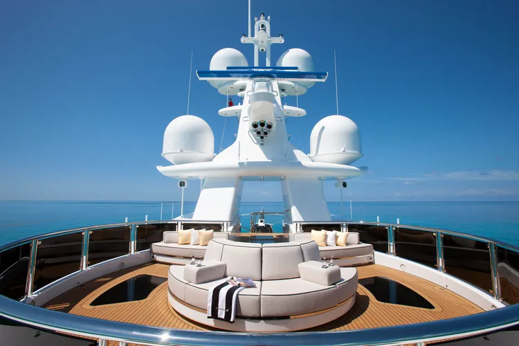 The flybridge aboard Ambassador Tilman Fertitta's Boardwalk (Photo by  Kristina Strobel for Boat International)