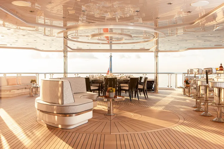 One of the many open air entertainment spaces aboard Ambassador Tilman Fertitta's Boardwalk (Photo by  Kristina Strobel for Boat International)