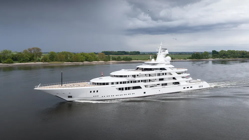 The Lurssen Boardwalk super-yacht, the floating 384-foot palace of Ambassador to Italy Tilman Fertitta, will make a coastal tour of Italy as part of this country's Freedom 250 celebration. (Lurssen photo)