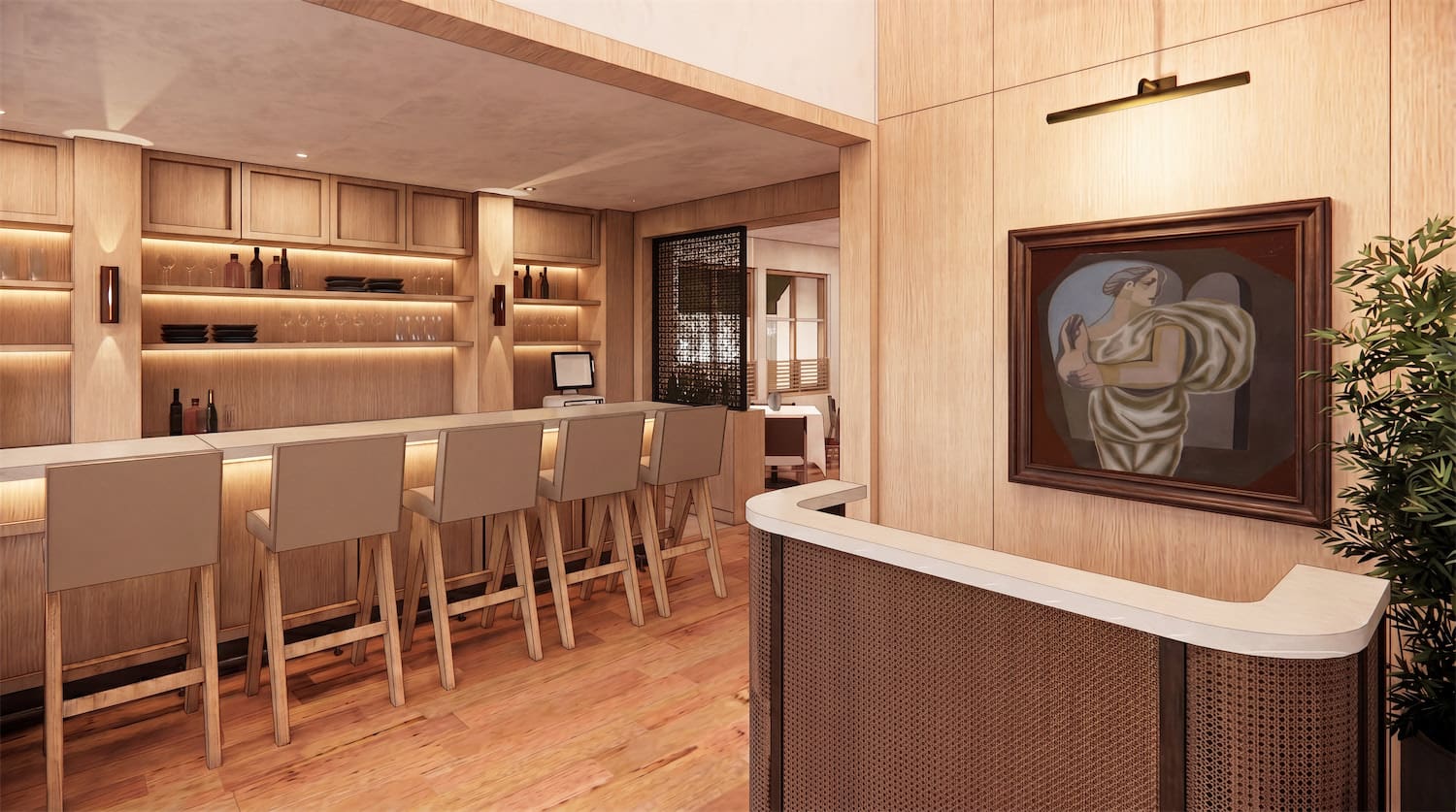 Designed by Dallas-based Gensler Architects, the 3,500-square-foot space will feature clean lines, natural wood, cool stone, and pieces from Torras’ private art collection. (Rendering courtesy of Gensler)