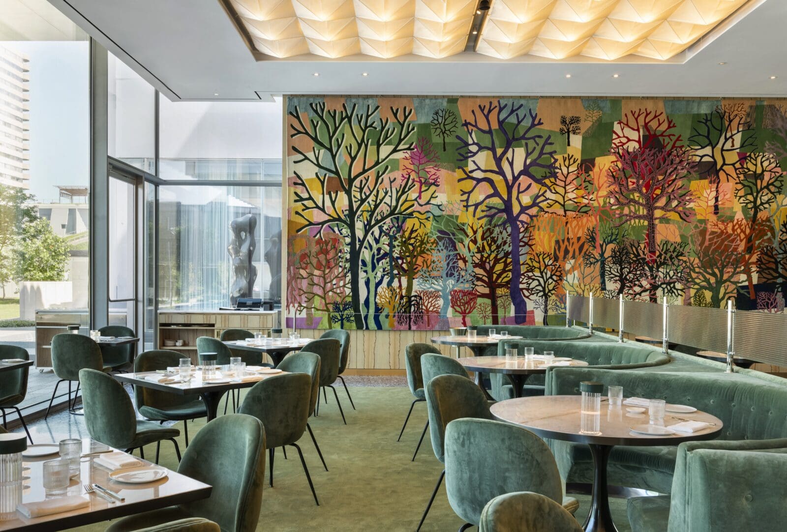 Inside the dining room at Le Jardinier housed within The Museum of Fine Arts. Photo by Claudia Casbarian for Julie Soefer Photography
