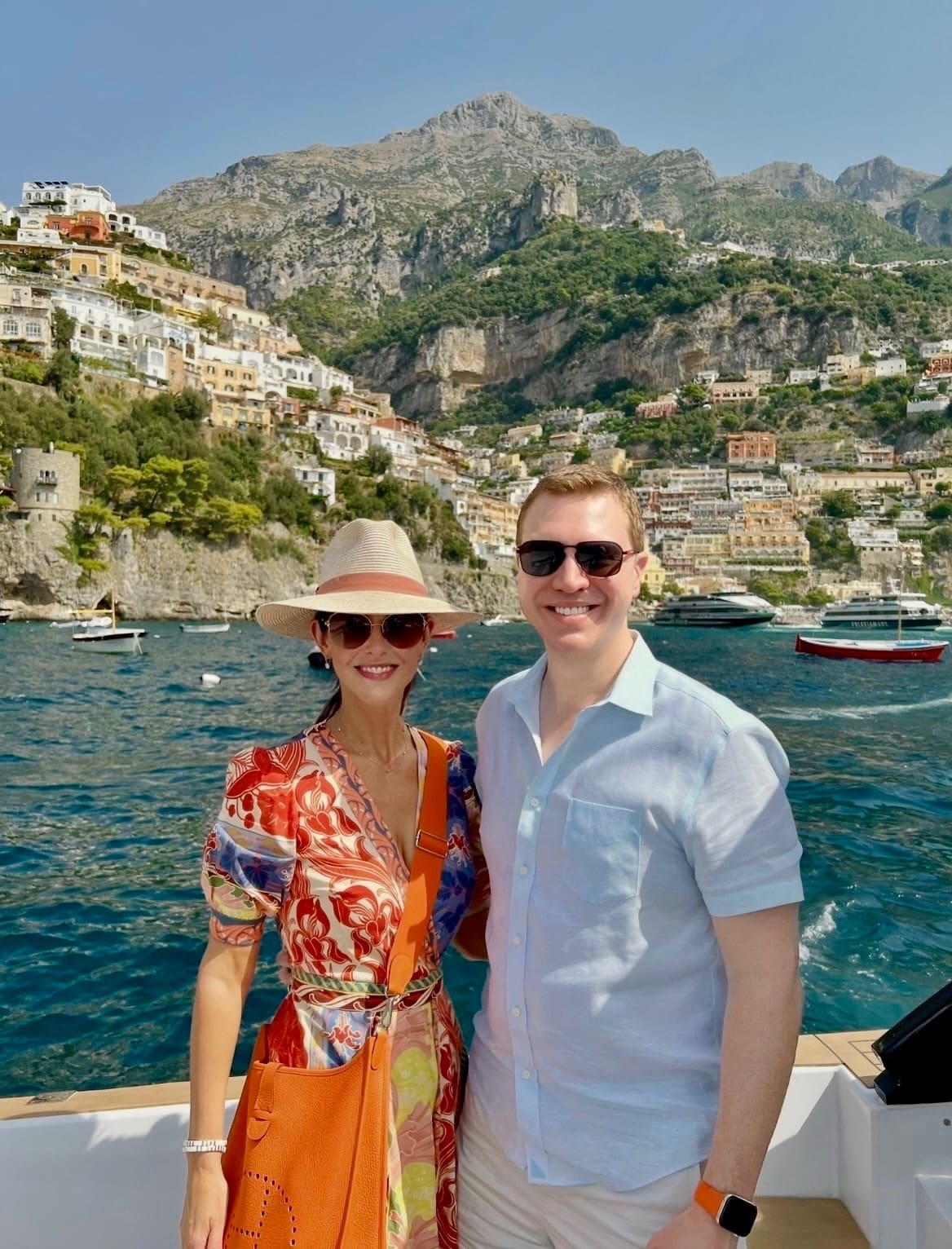Ann & Johnathan Ayre on vacation off the coast of Positano in August of 2025.