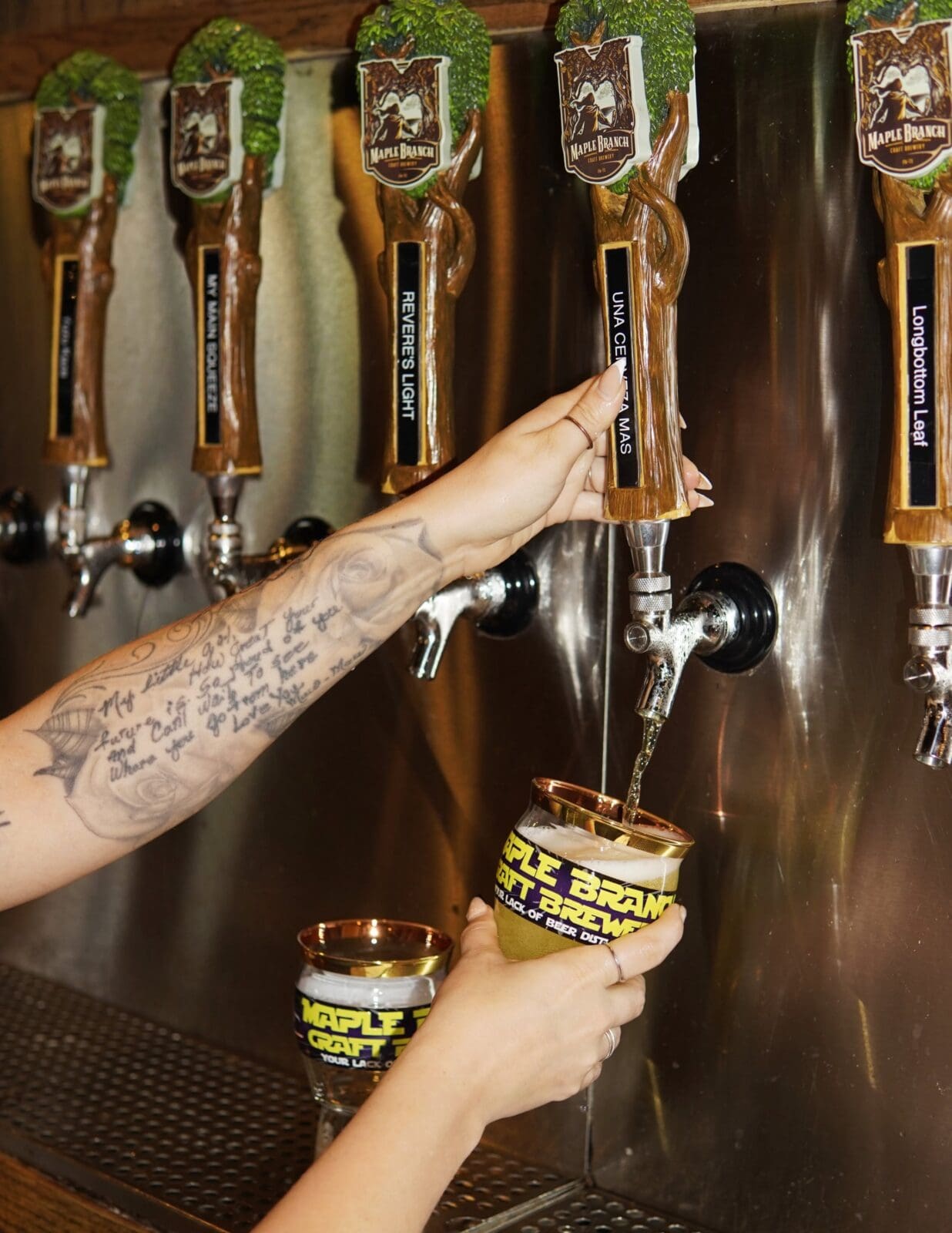 Maple Branch Craft Brewery offers 14,000 square feet of indoor and outdoor space, including a biergarten, and serves lunch and dinner. (Photograph by Maple Branch Craft Brewery)