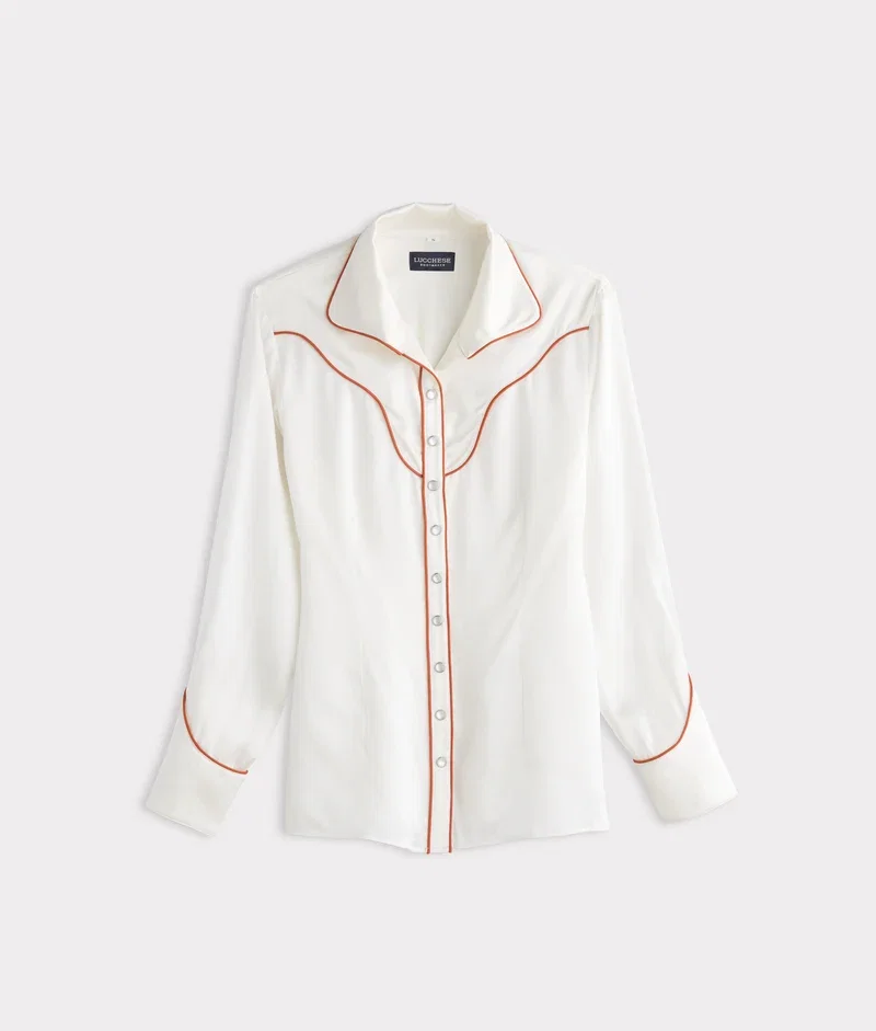 Lucchese, Piped Western Snap Blouse.