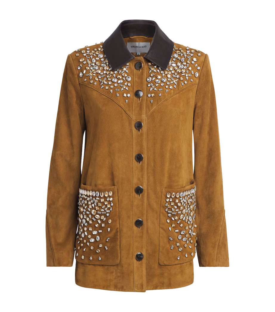 Veronica Beard Shannon Suede Embellished Jacket