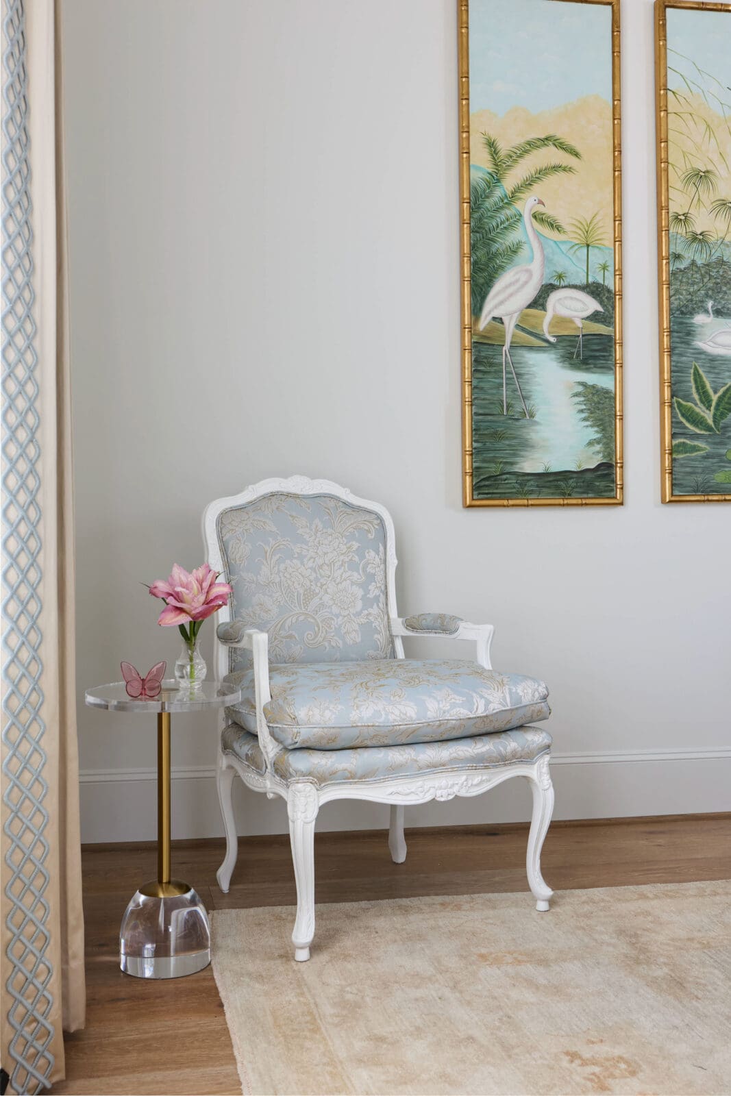 Against this collected backdrop, new custom furnishings introduced cleaner lines and a renewed sense of freshness. Fine wallcoverings, embroidered fabrics, tailored draperies, hand-knotted rugs, sculptural lighting, and thoughtfully curated accessories added layer upon layer of refinement.