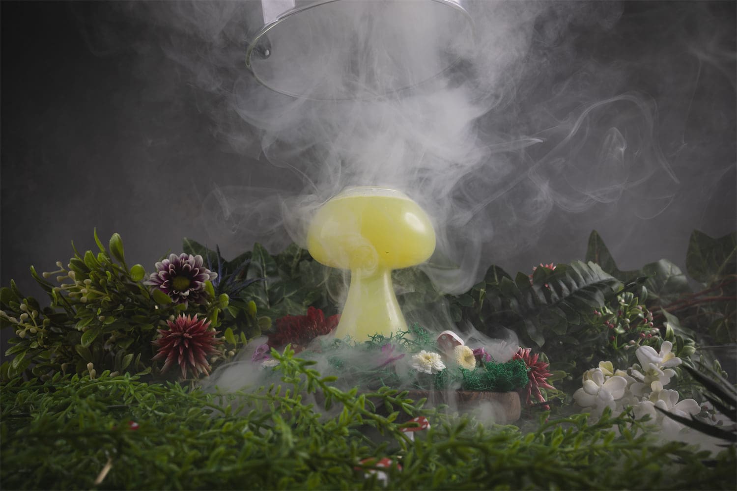 There's also the Magic Mushroom: tequila, genepy, cucumber, sweet pepper, ashwagandha-infused agave, and lemon served in a mini forest setting with citrus fog. (Photo by TJ Perez Photography)