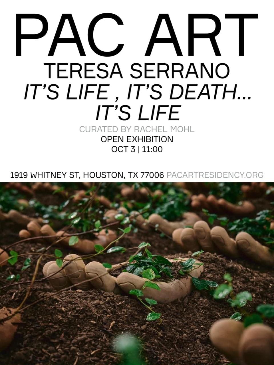 PAC Art opens its space for Houston Arts Month on Saturday, October 3, 11 am, showcasing 2025 PAC Art Prize winner Mexico-based Teresa Serrano's new installation created to align with Untitled Art, Houston, 2026 fair time. 