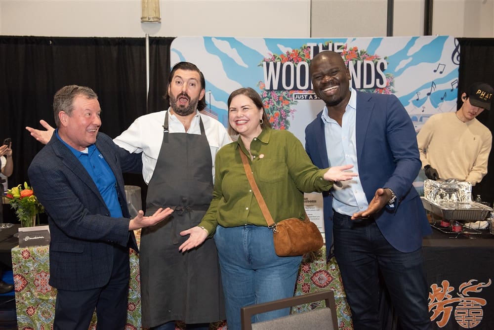 Visit the Woodlands' Nick Wolda and Elizabeth Eddins, with Aaron Bludorn and Cherif Mbodji at January's Taste of The Town at The Woodlands Waterway Marriott. (Photo courtesy of The Woodlands Chamber of Commerce)