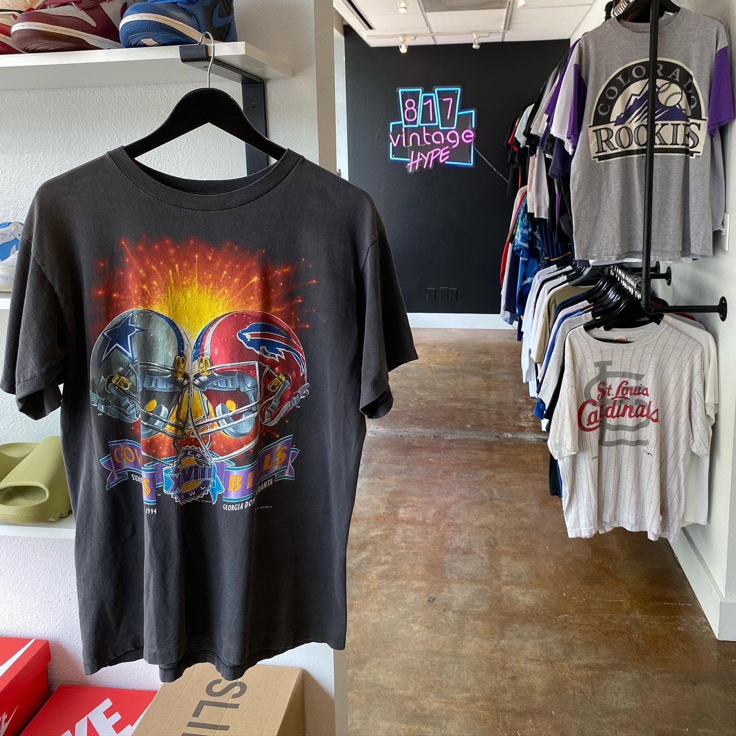 Vintage T-shirts have become collectibles in their own right, and 817 Vintage Hype caters to shoppers who appreciate the graphics, music references, and nostalgia of decades past. (Photo courtesy of 817 Vintage Hype)