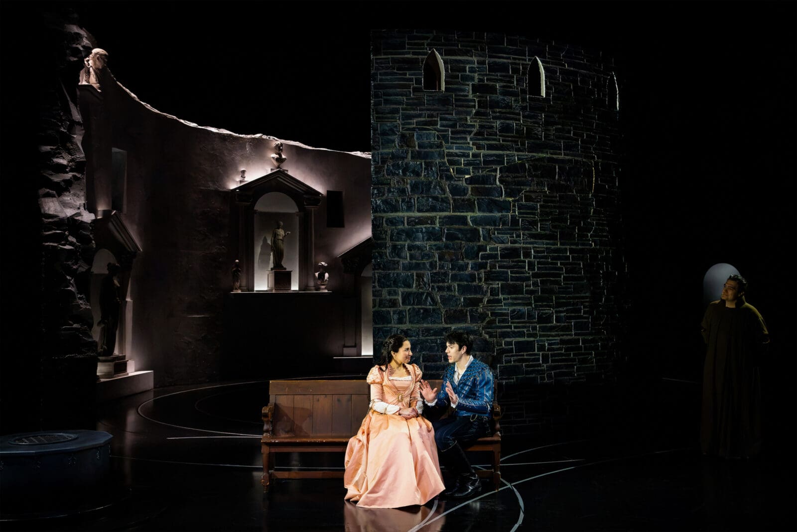 Melissa Molano, Rob B. Kellogg, and Christopher Salazar in Alley Theatre’s production of "Romeo and Juliet." (Photo by Lynn Lane)