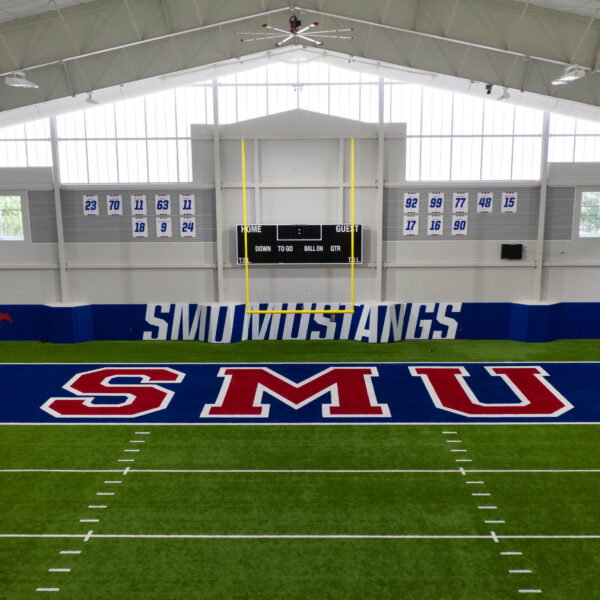 Armstrong Fieldhouse at SMU will transform from Mustangs football practice to cutting-edge contemporary art when Dallas Art Fair relocates to SMU come Spring 2027. (Photo courtesy of SMU)
