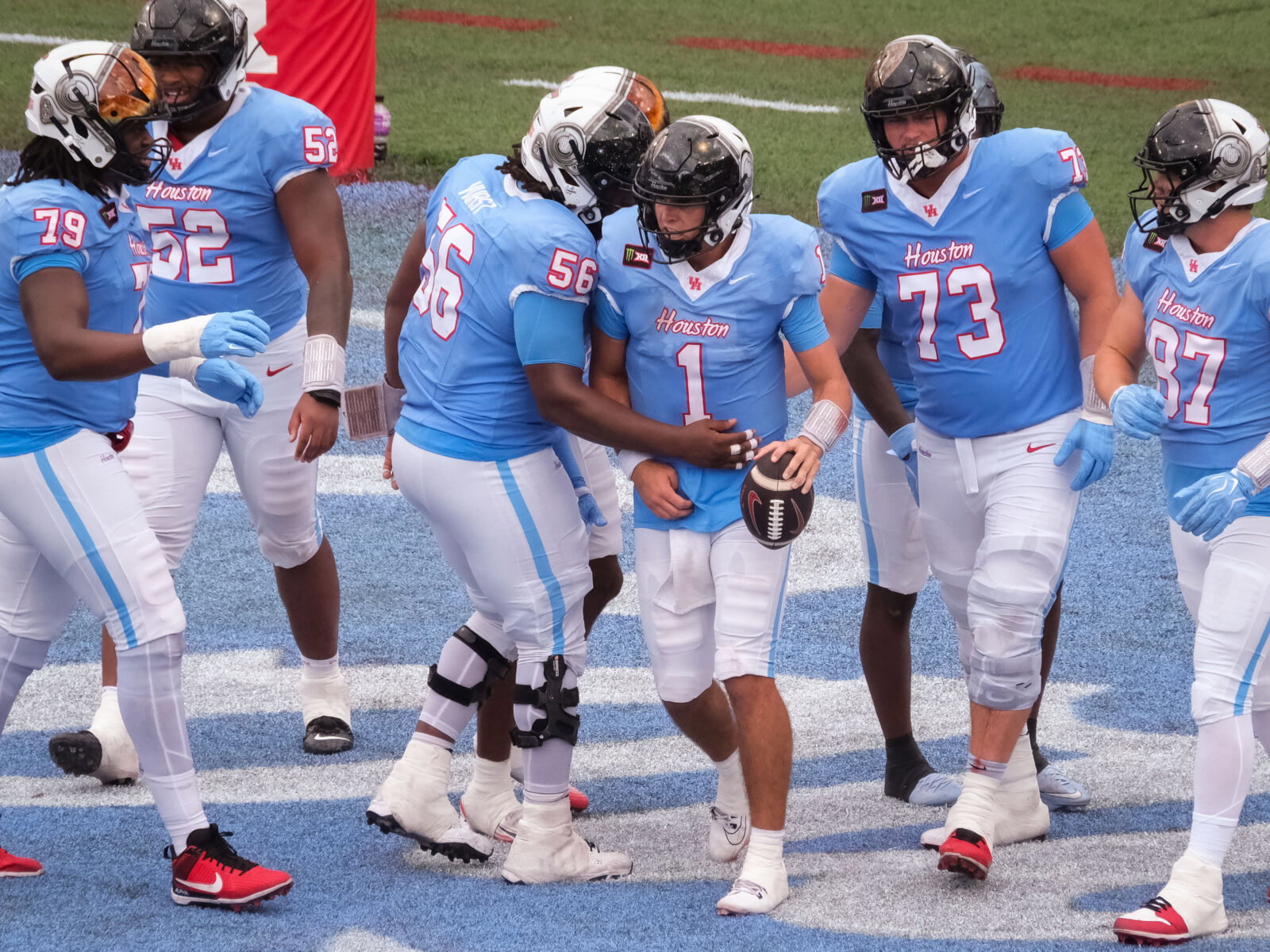 University of Houston Cougars football team, led by coach Willie Fritz, came back to beat the UCF Knights with a strong second half, including 27 unanswered points including two touchdown runs by QB Conner Weigman, Saturday at TDECU Stadium, October 3, 20