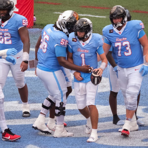 University of Houston Cougars football team, led by coach Willie Fritz, came back to beat the UCF Knights with a strong second half, including 27 unanswered points including two touchdown runs by QB Conner Weigman, Saturday at TDECU Stadium, October 3, 20