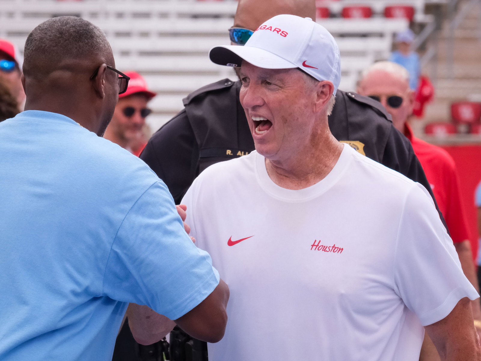 University of Houston Cougars football team, led by coach Willie Fritz, came back to beat the UCF Knights with a strong second half, including 27 unanswered points including two touchdown runs by QB Conner Weigman, Saturday at TDECU Stadium, October 3, 20