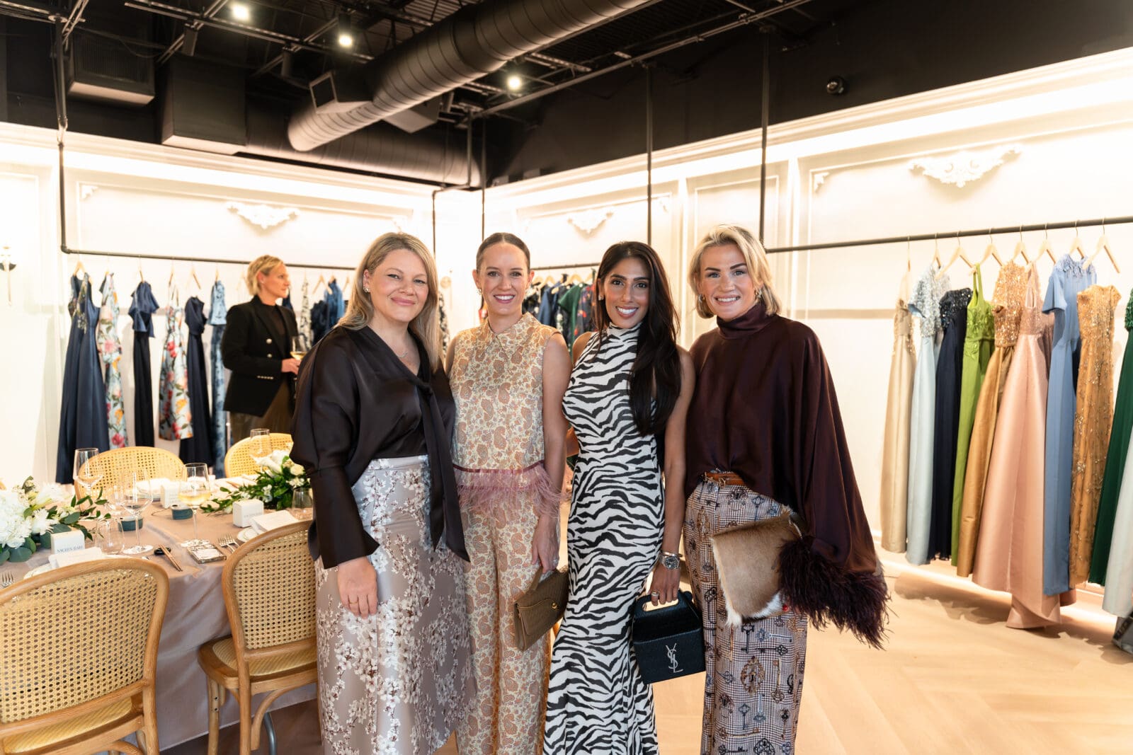 Courtney Harmon, Maolly Pouls, Zinat Ahmed, Nora Jarrard at the intimate dinner launching the Sachin Babi shworoom in Houston (Photo by Hasan Studio)
