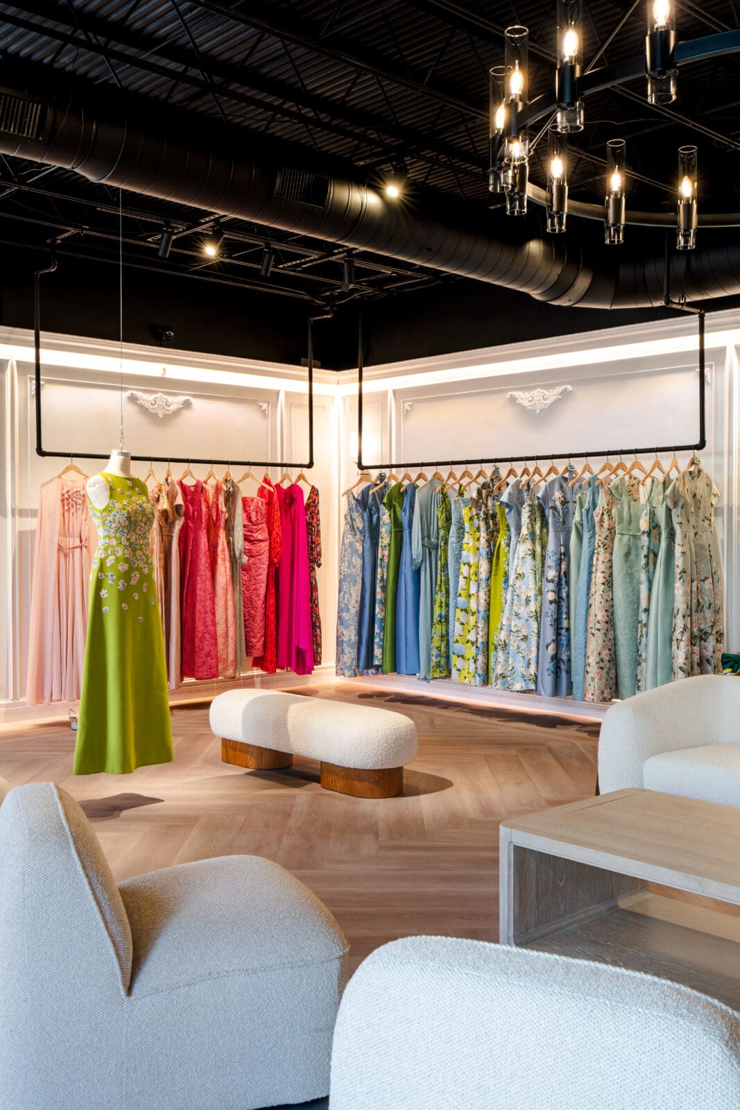 Luxe fashions fill the Sachin Babi salon, the brand's only brick and mortar outside of New York City. (Photo by Michael Anthony)