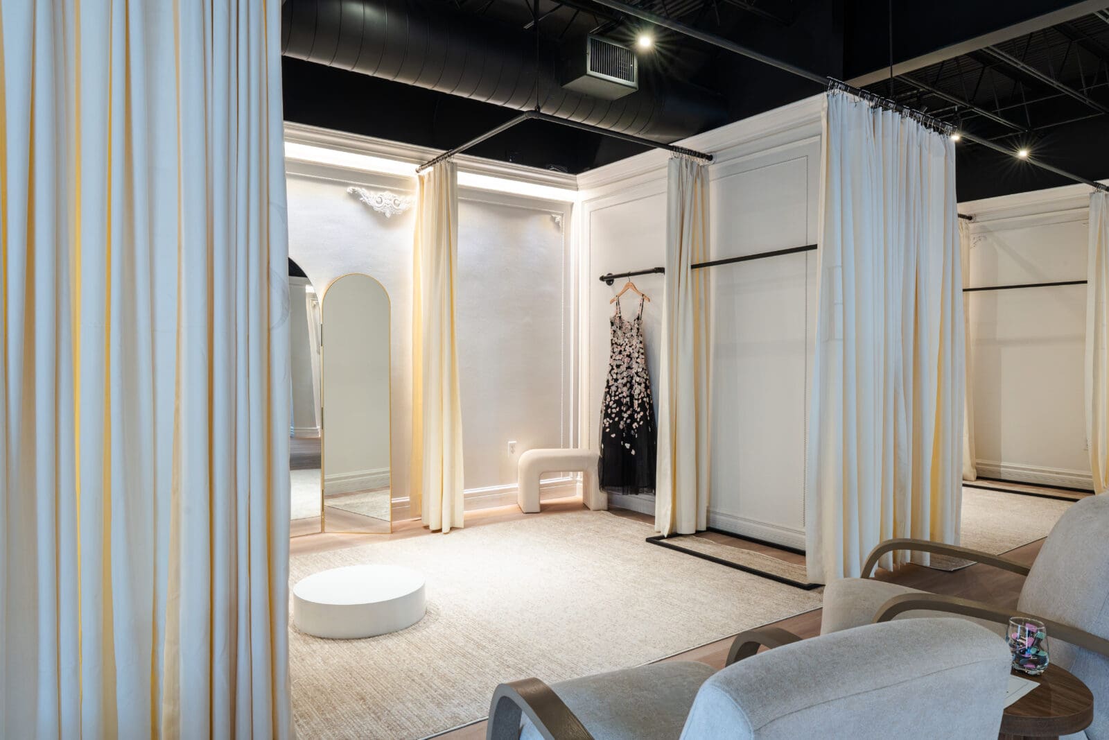 Elegant and spacious dressing rooms nod to the design oeuvre of Sachin Babi in their new showroom in Houston  (Photo by Michael Anthony)