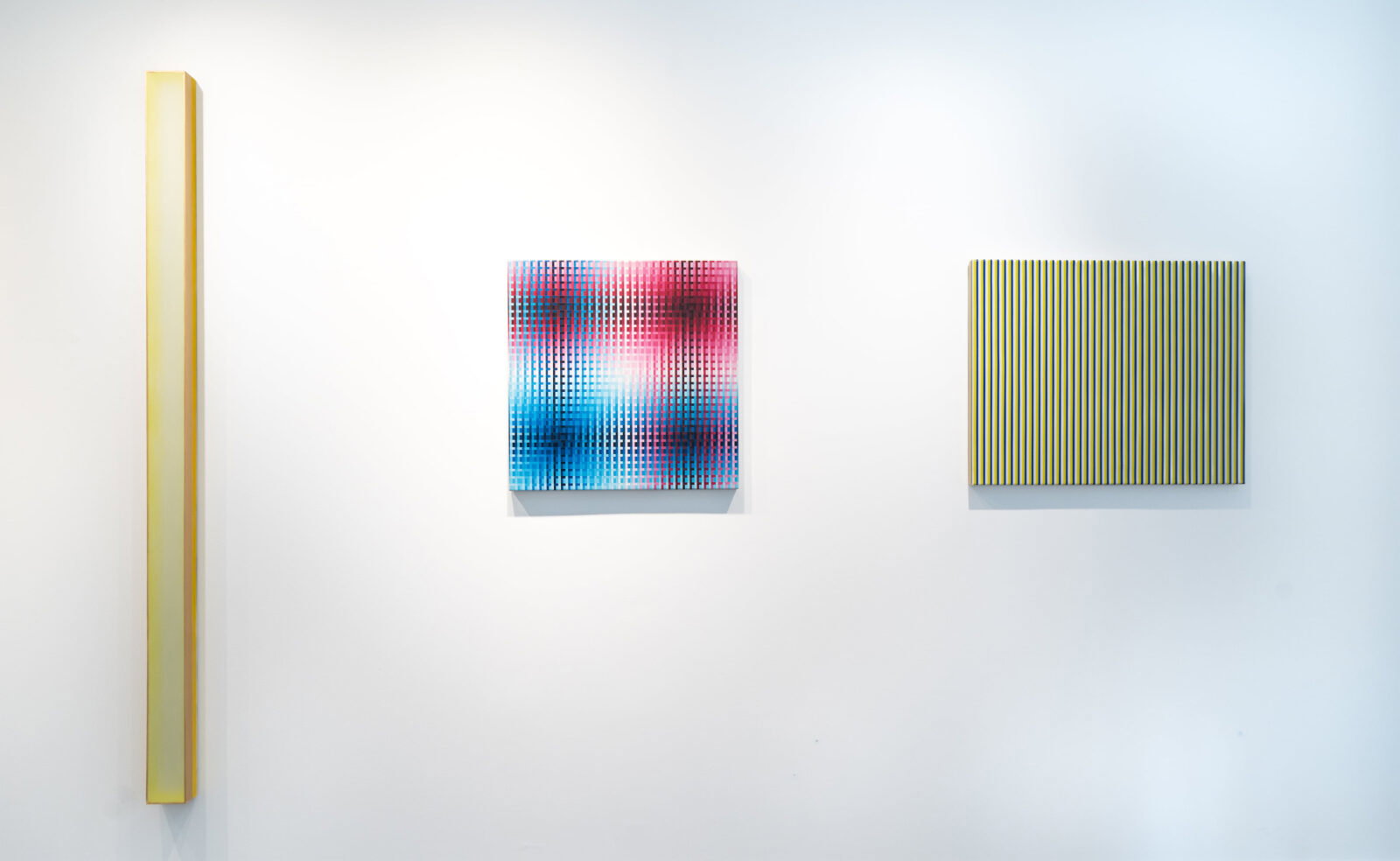 McKay Otto, "Ever Light Beam Line Ever," 2023. Susie Rosmarin, "#167," 2000; "Canal street mini skirt study," at Japhet Bates (Photo by Christiana Reckling)