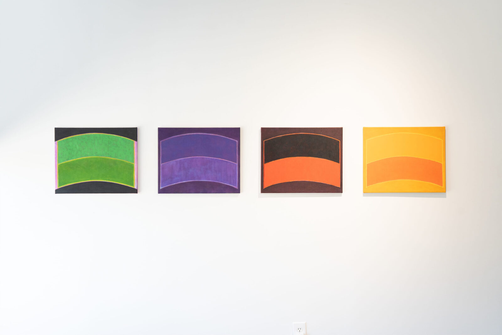 Brandon Araujo, "Alexandrite Block," 2026; "Fluorite Block," 2026; "Garnet Block," 2026; "Citrine Block," 2026, at Japhet Bates (Photo by Christiana Reckling)