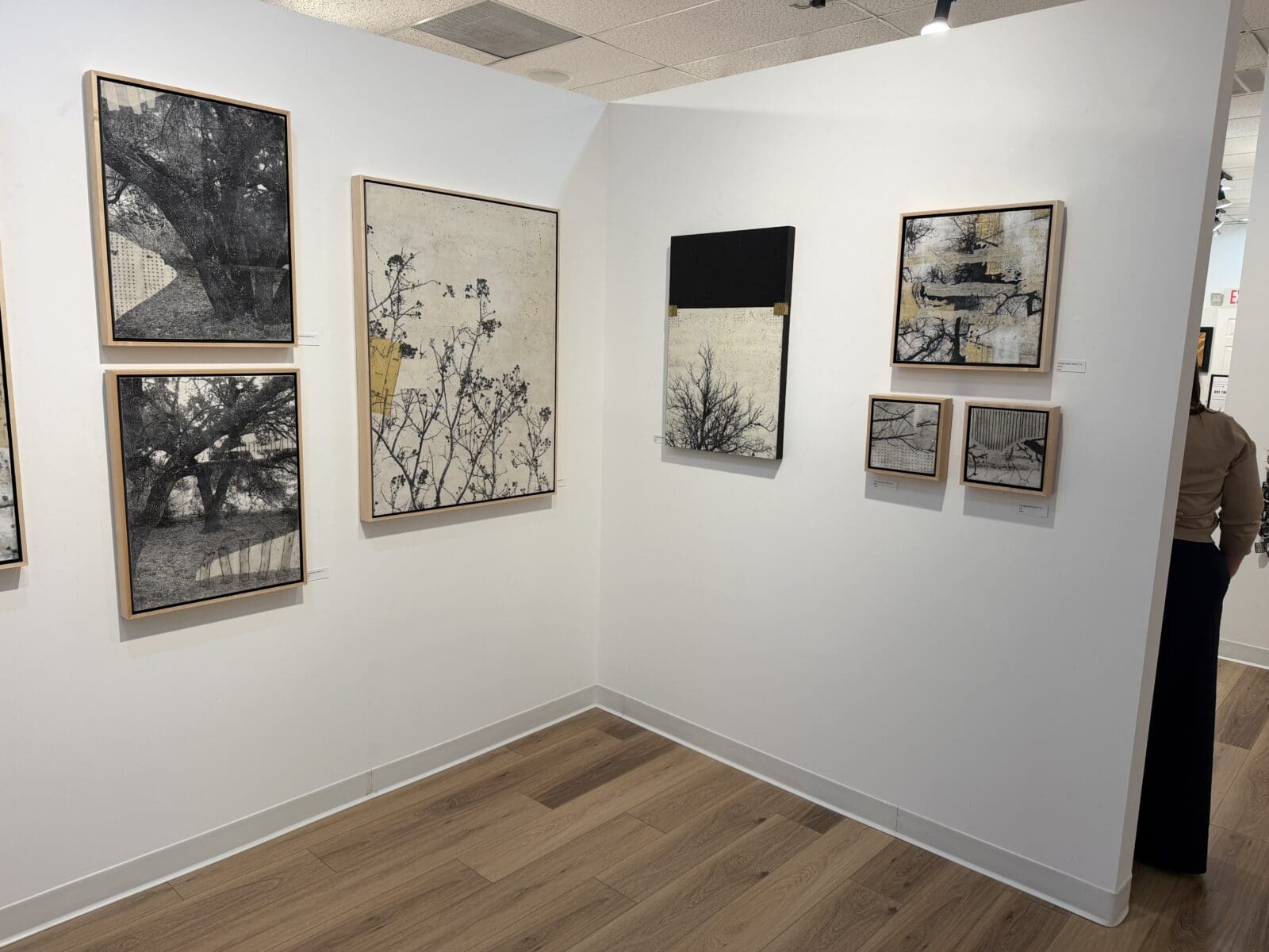 "The Mending Project" works include photos, pattern pieces and encaustic wax. (Photo by Laura Landsbaum)