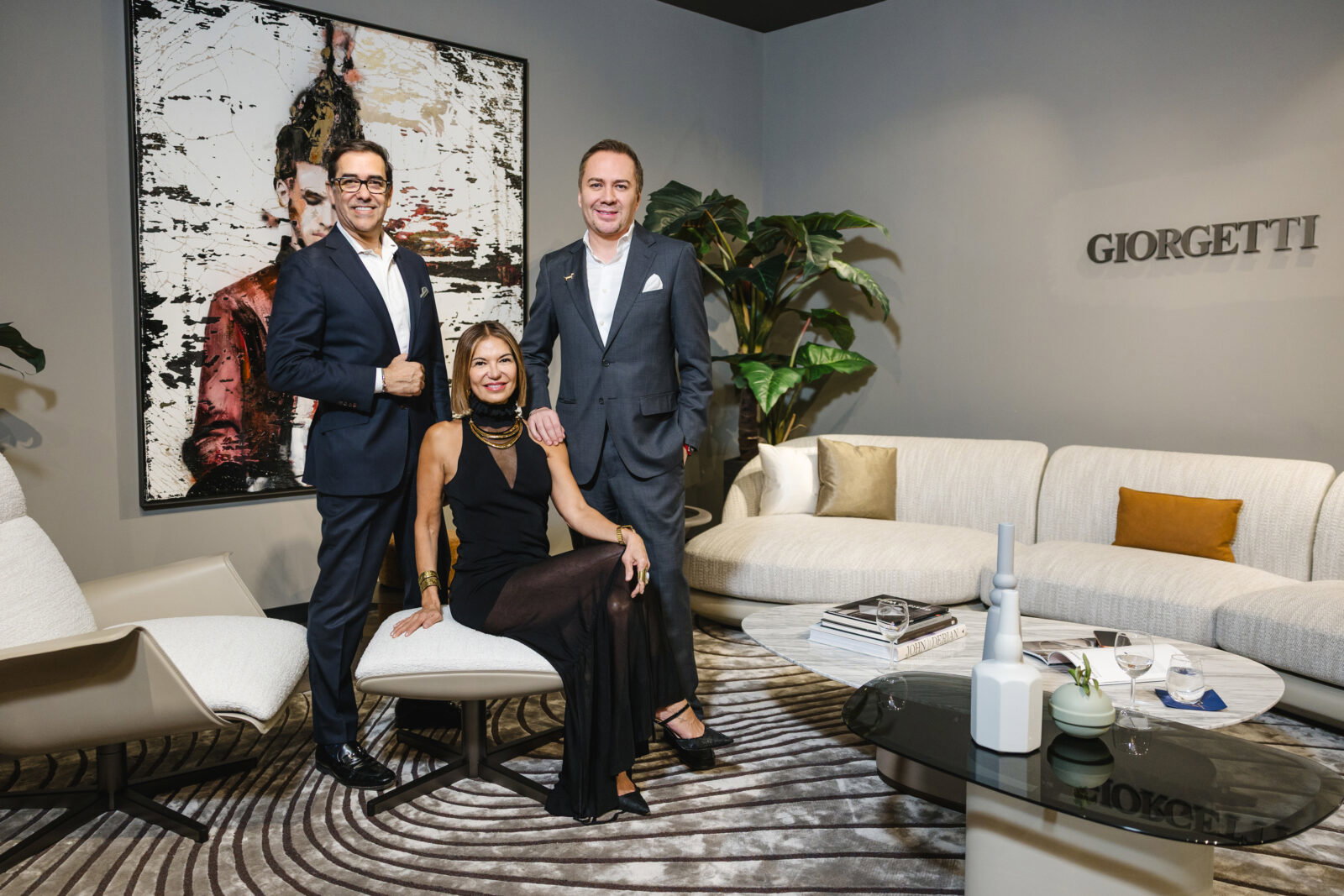 Marcelo Saenz, Selena MacKay, Adrian Dueñas at BeDesign's Giorgetti celebration (Photo by Johnny Thang)