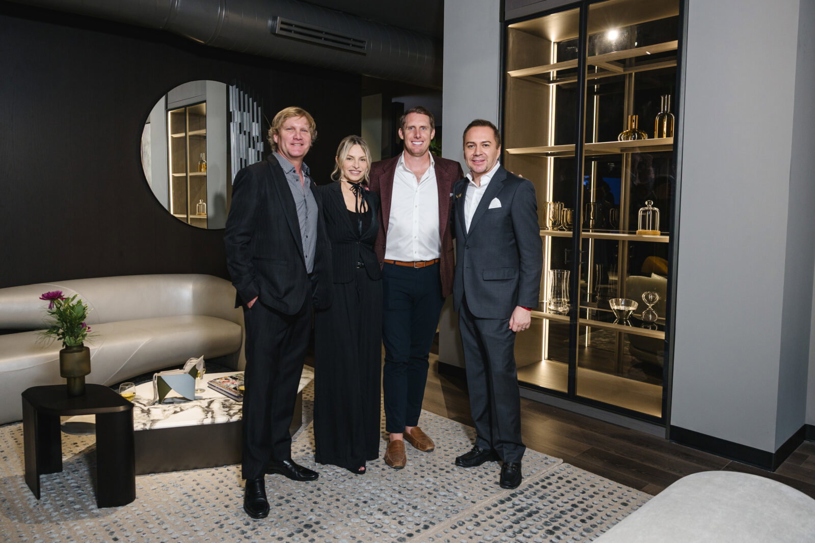 Lloyd Cellars' Robert & Bonnie Lloyd, 55 Seventy's Tommy Shuey, Adrian Dueñas at BeDesign (Photo by Johnny Thang)