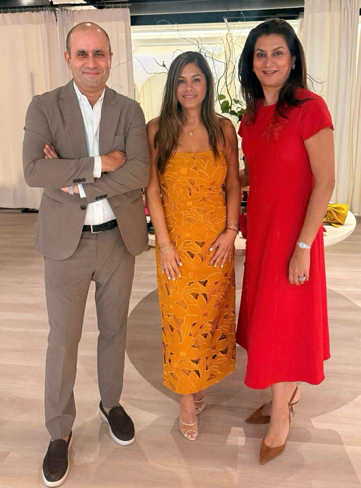 Sachin Ahluwalia, Katherine Orellana Ross, Babi Ahluwa at the opening of the Sachin Babi showroom in Houston (Photo by Hasan Studio)